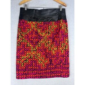 Akris Punto Bergdorf Goodman Wool Cross Stitch Pencil Skirt Faux Leather Trim 10
